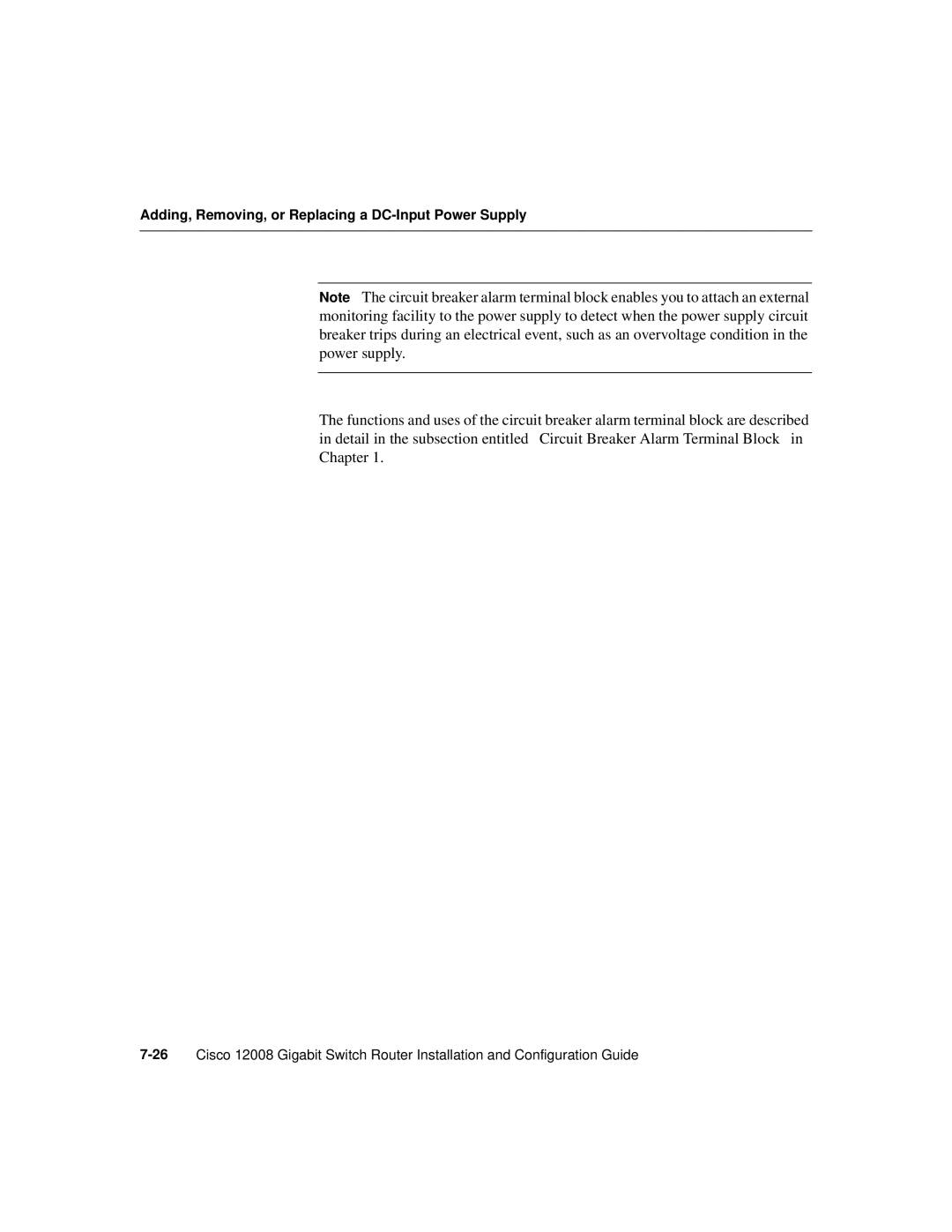 Cisco Systems Cisco 12008 manual Adding, Removing, or Replacing a DC-Input Power Supply 