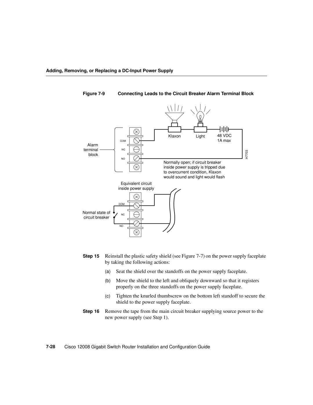 Cisco Systems Cisco 12008 manual Connecting Leads to the Circuit Breaker Alarm Terminal Block 