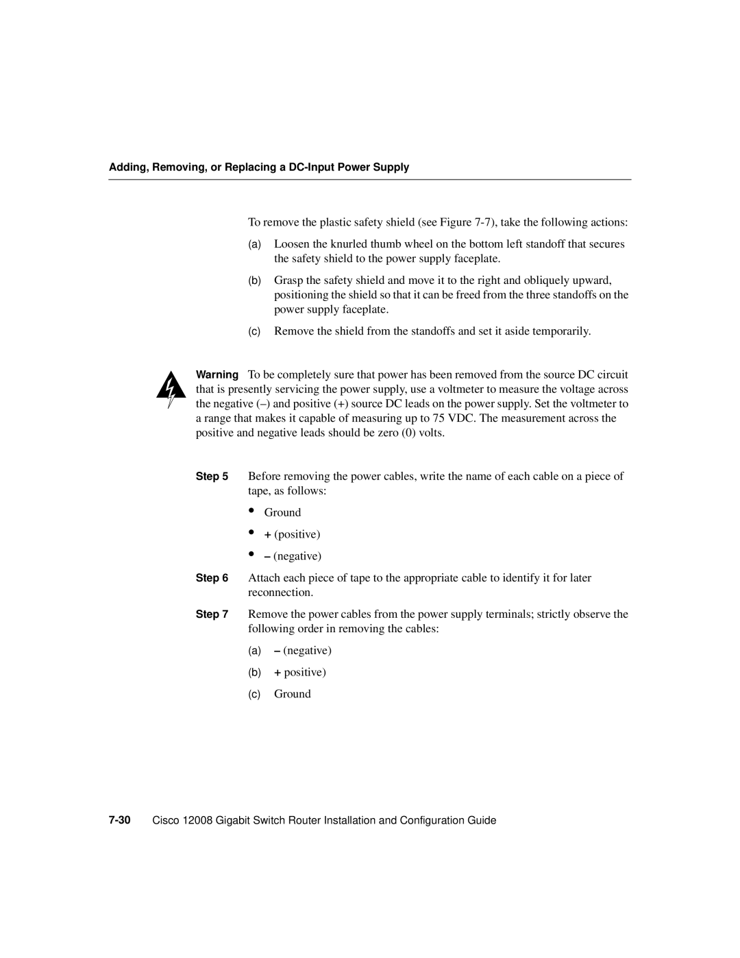 Cisco Systems Cisco 12008 manual Adding, Removing, or Replacing a DC-Input Power Supply 