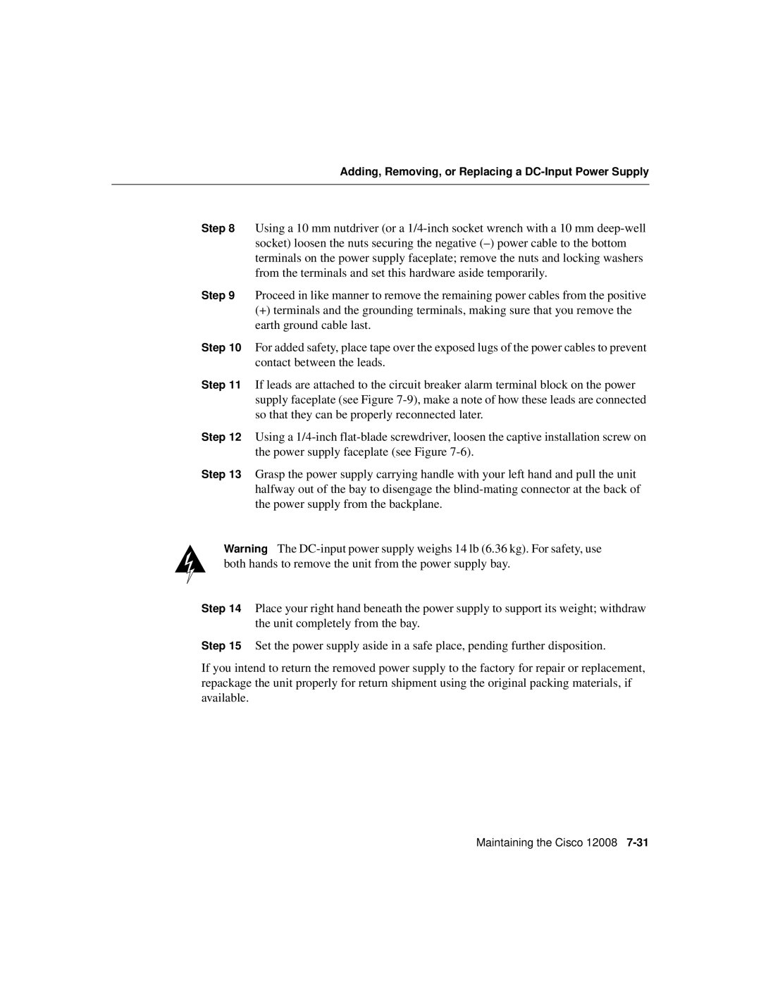 Cisco Systems Cisco 12008 manual Adding, Removing, or Replacing a DC-Input Power Supply 