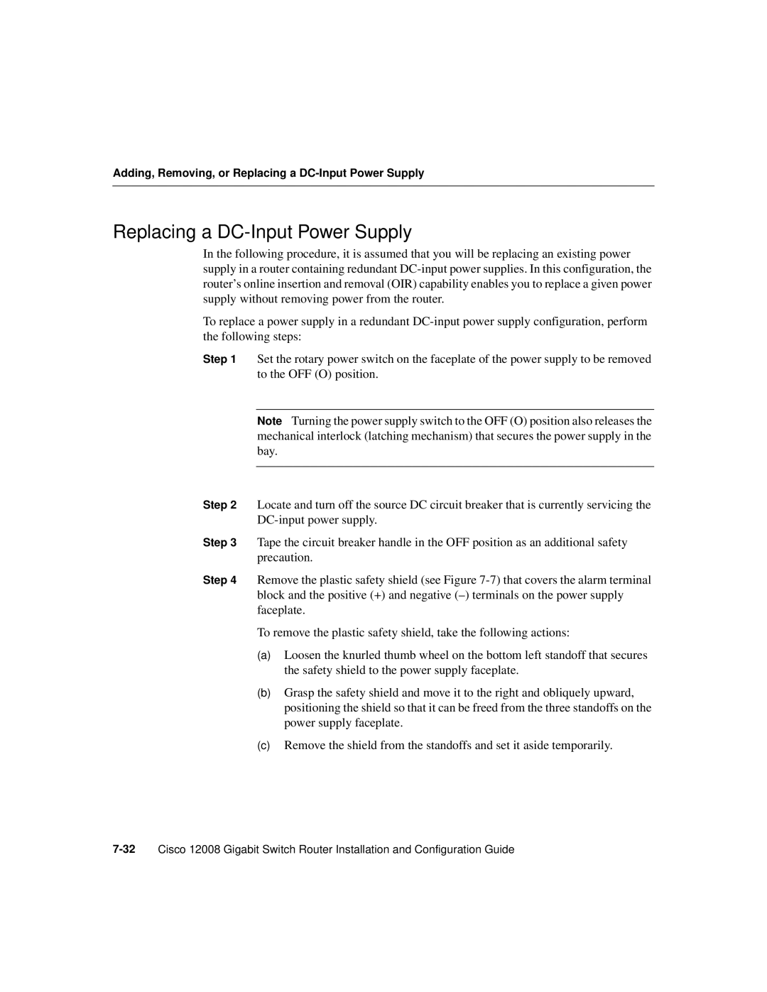 Cisco Systems Cisco 12008 manual Replacing a DC-Input Power Supply 