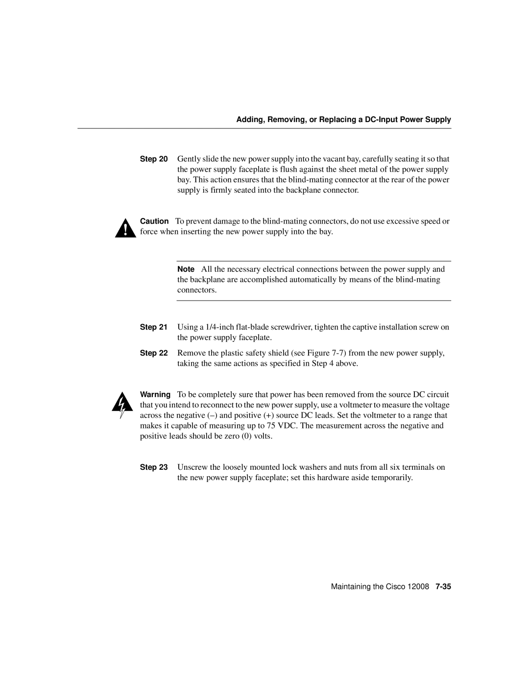 Cisco Systems Cisco 12008 manual Adding, Removing, or Replacing a DC-Input Power Supply 