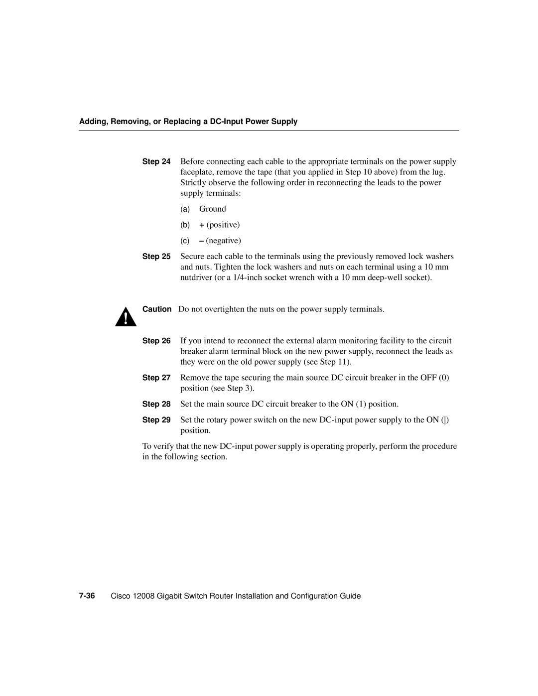 Cisco Systems Cisco 12008 manual Adding, Removing, or Replacing a DC-Input Power Supply 