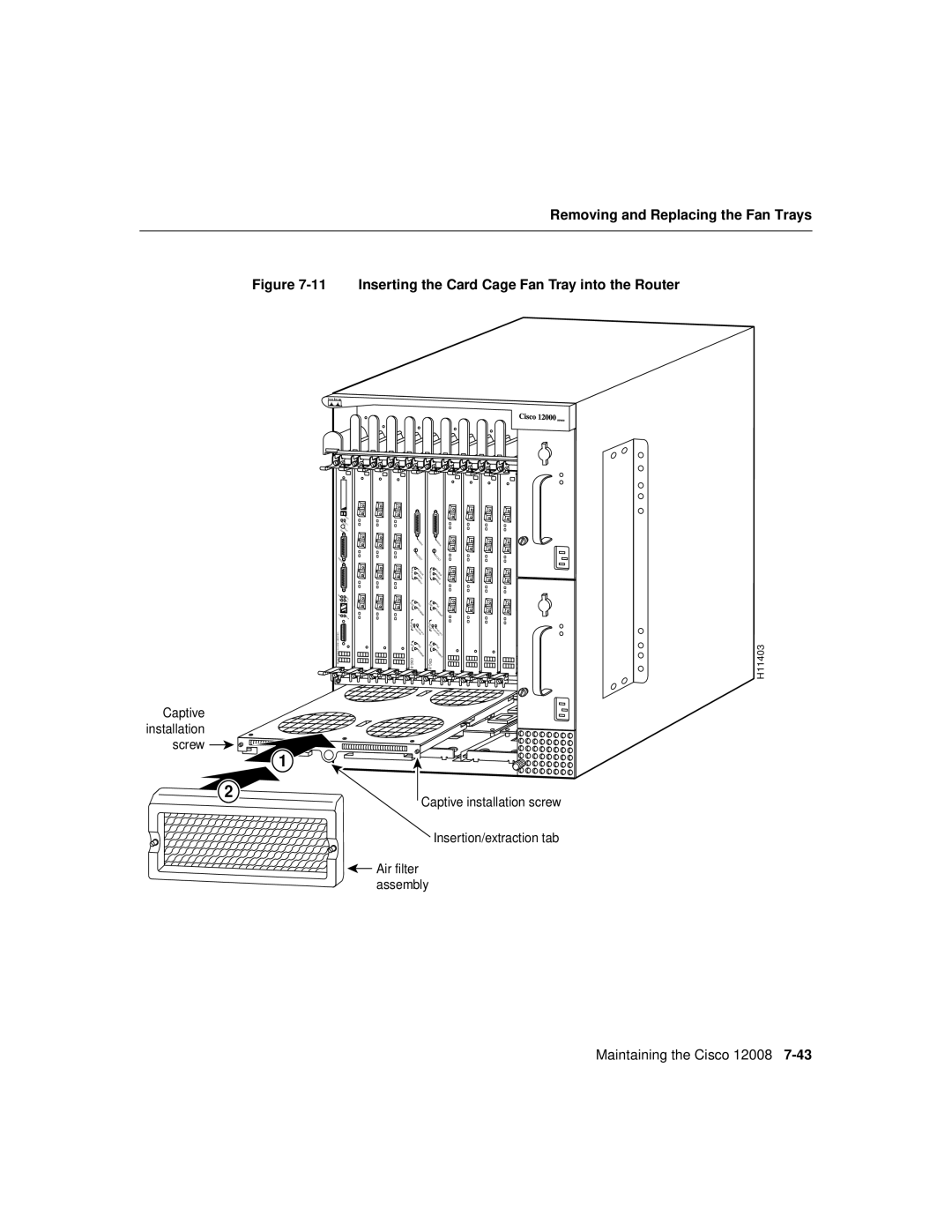 Cisco Systems Cisco 12008 manual Inserting the Card Cage Fan Tray into the Router 