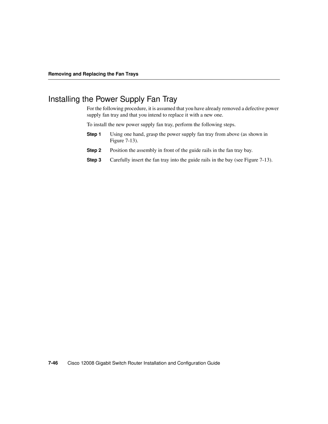 Cisco Systems Cisco 12008 manual Installing the Power Supply Fan Tray 