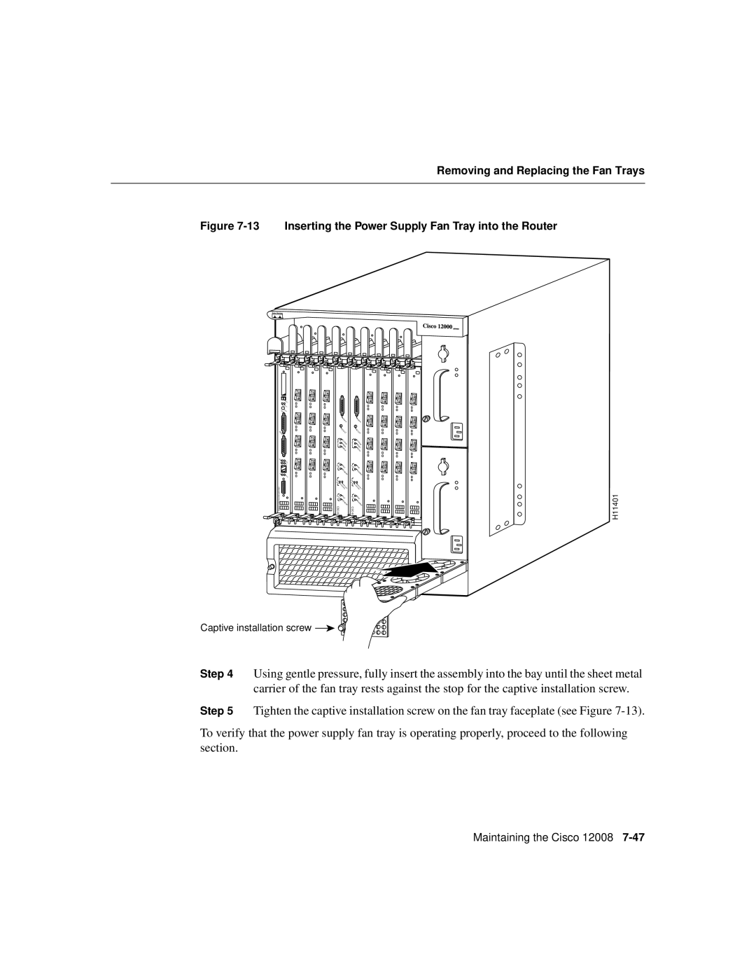 Cisco Systems Cisco 12008 manual Inserting the Power Supply Fan Tray into the Router 