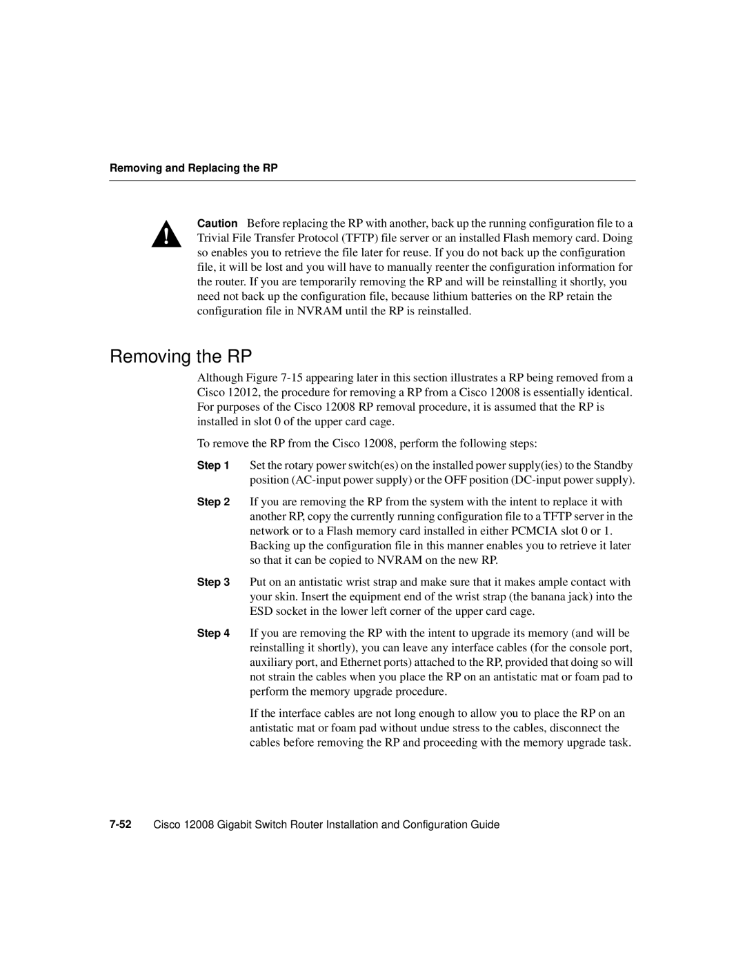 Cisco Systems Cisco 12008 manual Removing the RP 