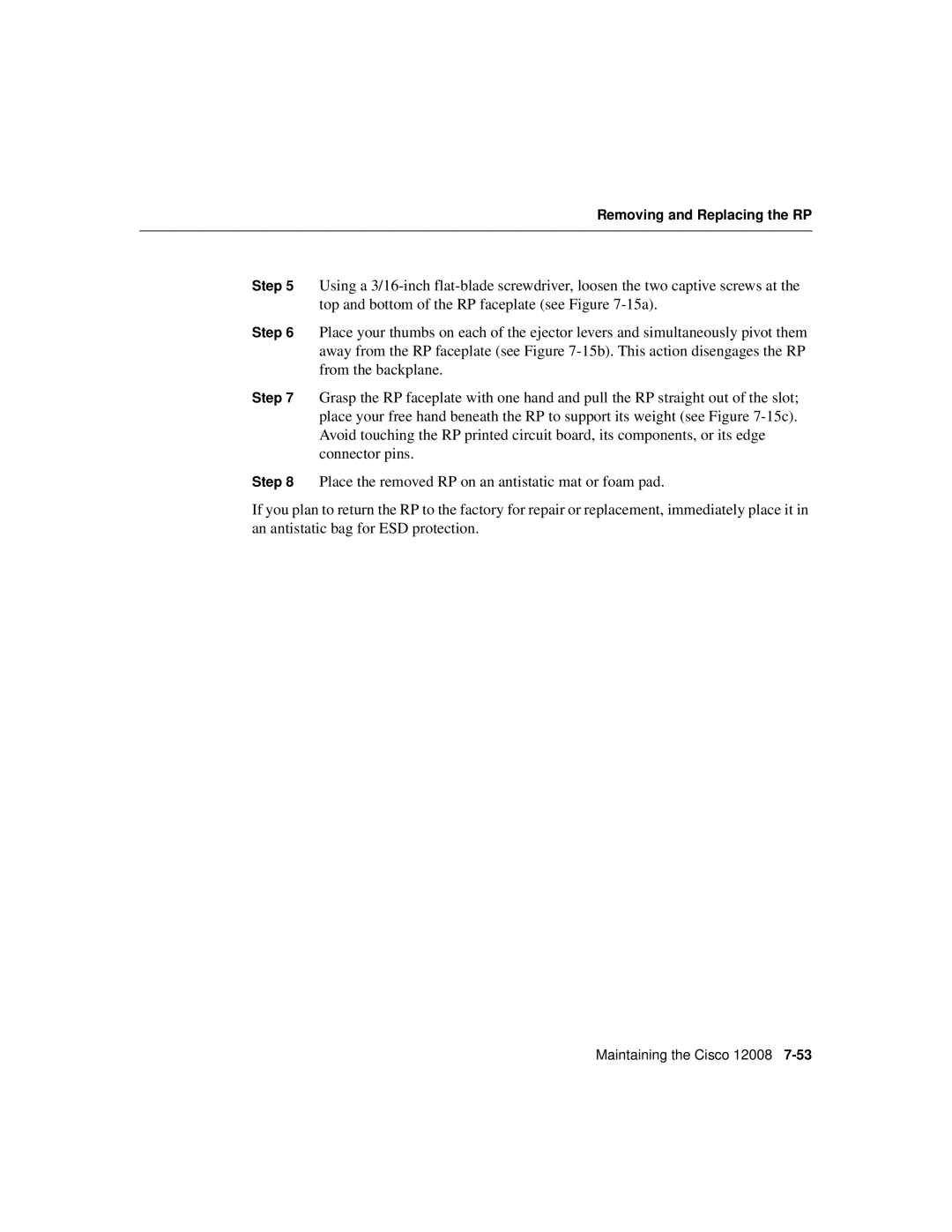 Cisco Systems Cisco 12008 manual Removing and Replacing the RP 