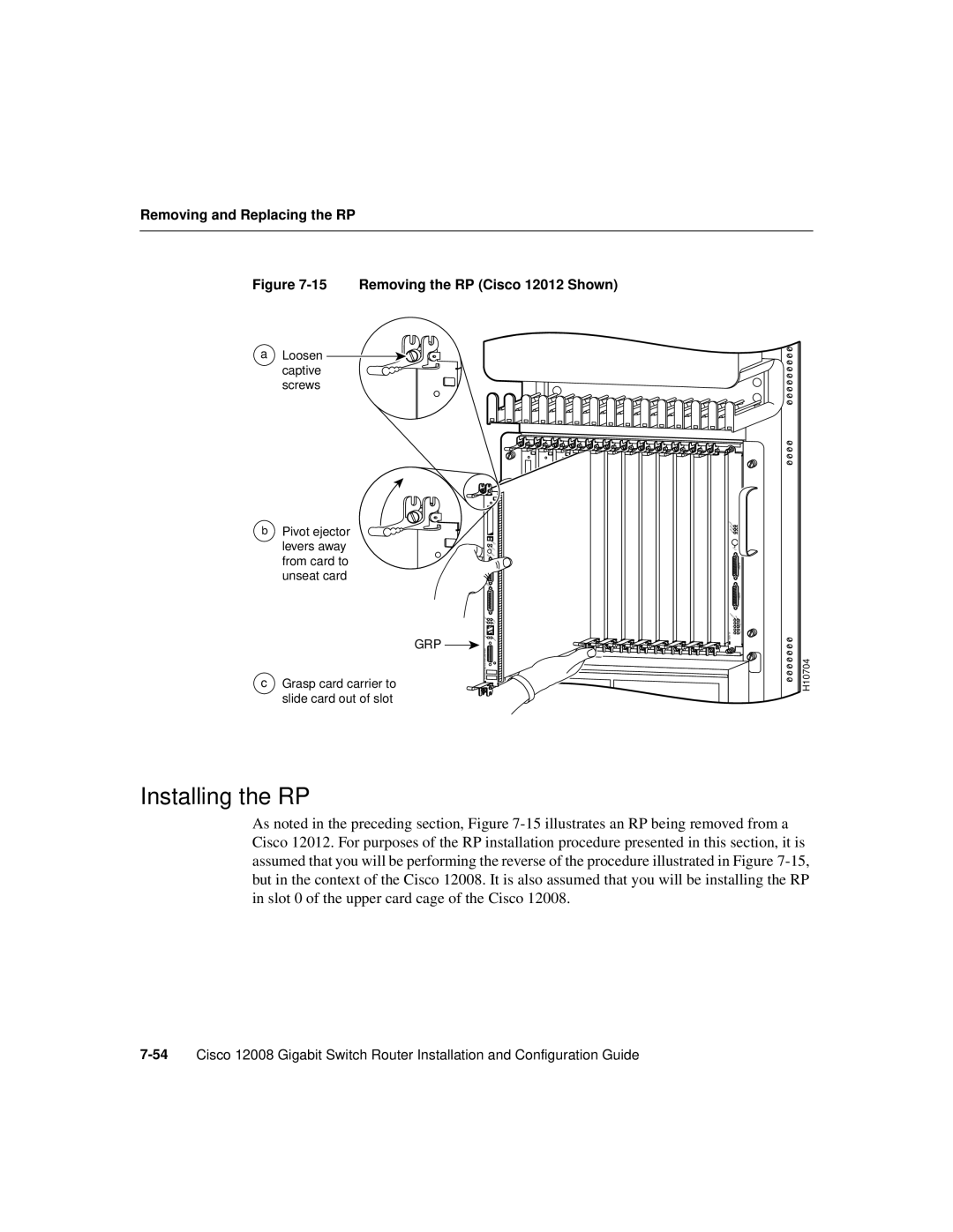 Cisco Systems Cisco 12008 manual Installing the RP, Removing the RP Cisco 12012 Shown 