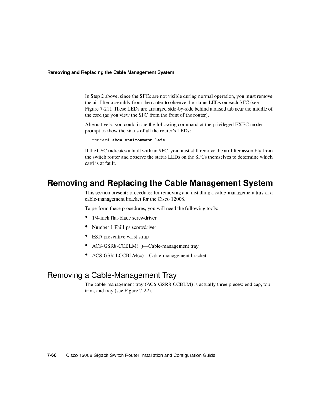 Cisco Systems Cisco 12008 manual Removing and Replacing the Cable Management System, Removing a Cable-Management Tray 