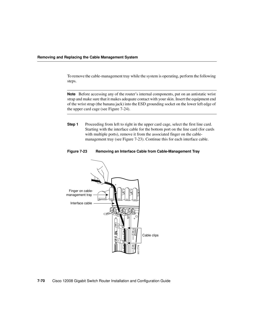 Cisco Systems Cisco 12008 manual Removing an Interface Cable from Cable-Management Tray 