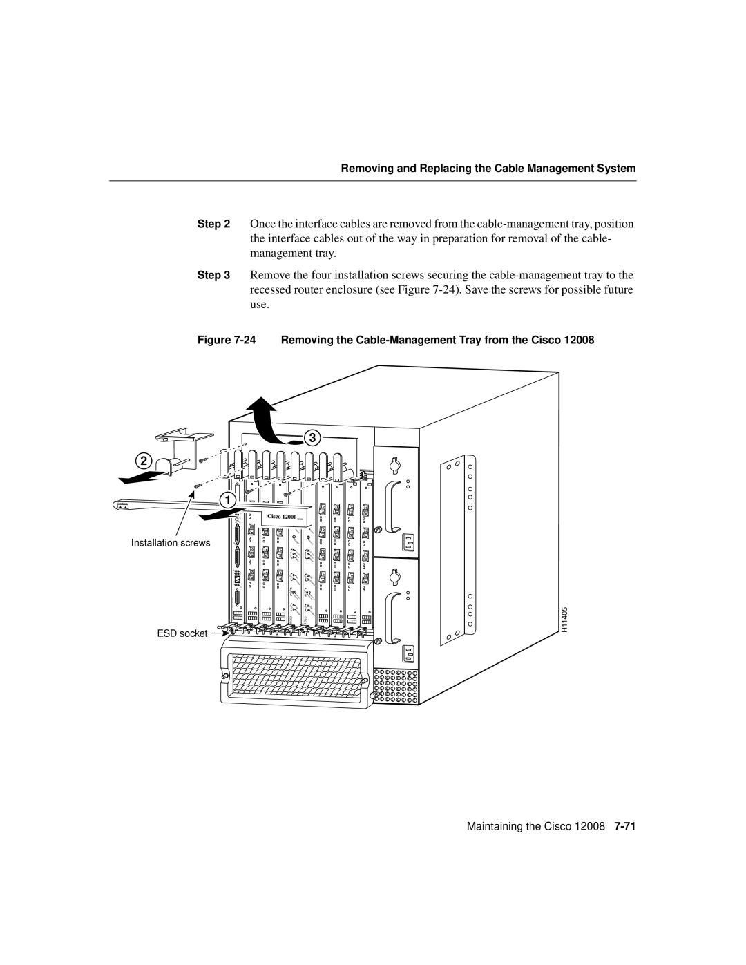 Cisco Systems Cisco 12008 manual Removing the Cable-Management Tray from the Cisco 