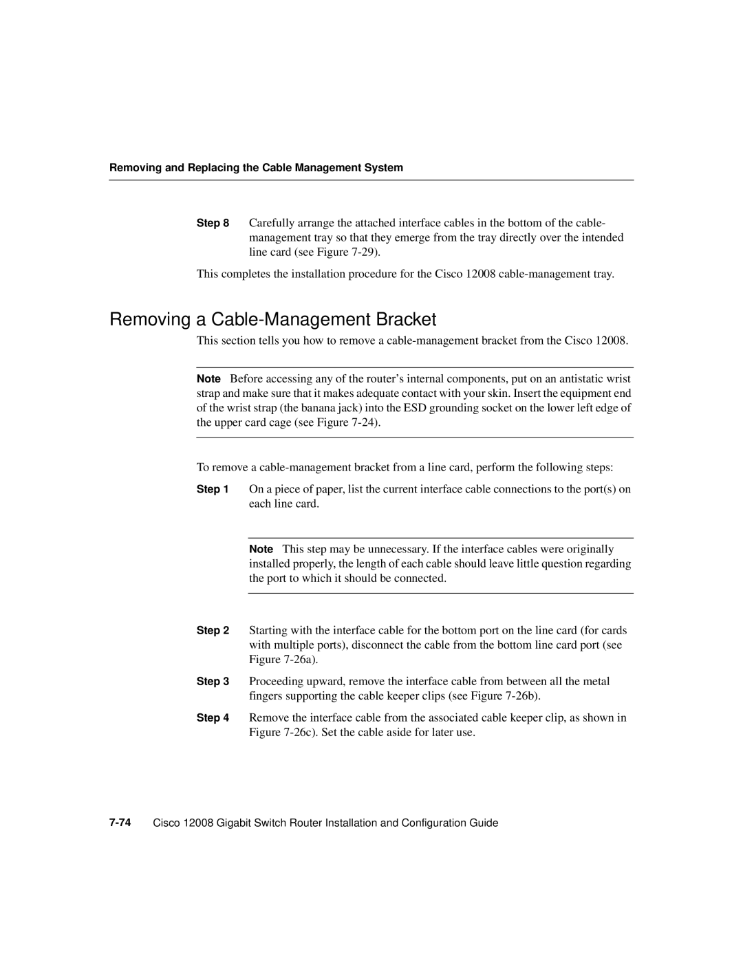 Cisco Systems Cisco 12008 manual Removing a Cable-Management Bracket 