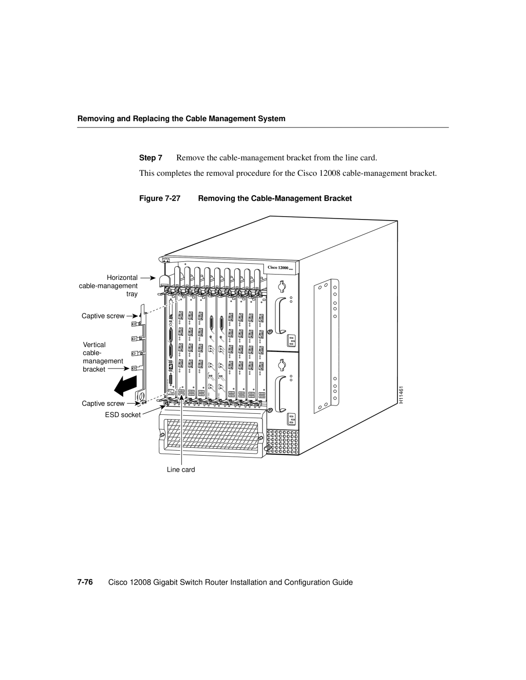 Cisco Systems Cisco 12008 manual Removing the Cable-Management Bracket 