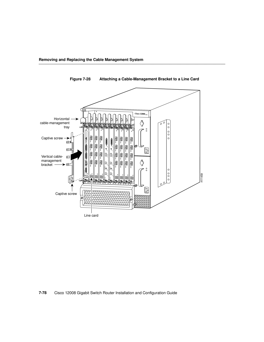 Cisco Systems Cisco 12008 manual Attaching a Cable-Management Bracket to a Line Card 