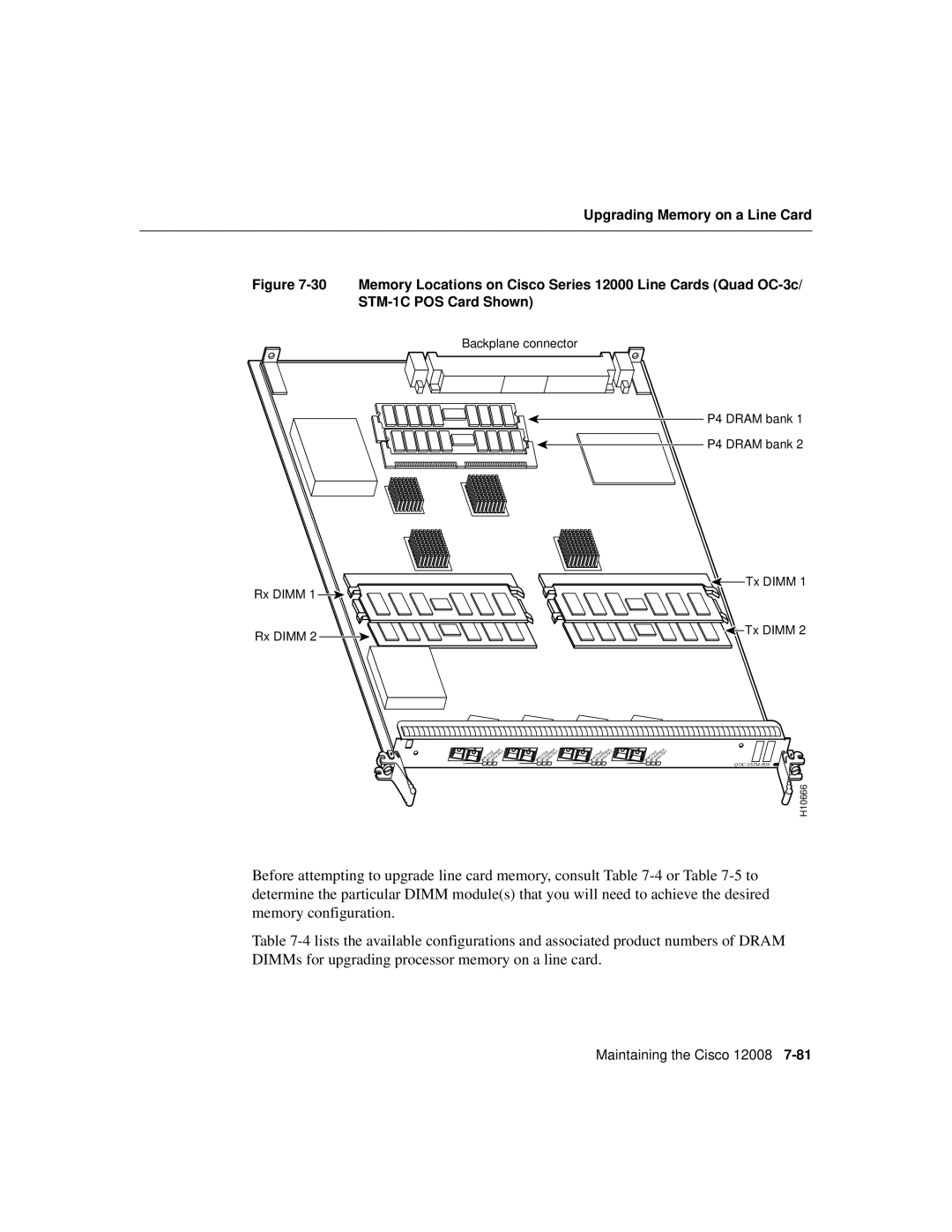 Cisco Systems Cisco 12008 manual Backplane connector P4 Dram bank Tx Dimm Rx Dimm 