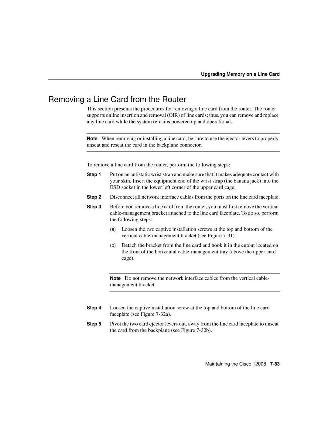 Cisco Systems Cisco 12008 manual Removing a Line Card from the Router 