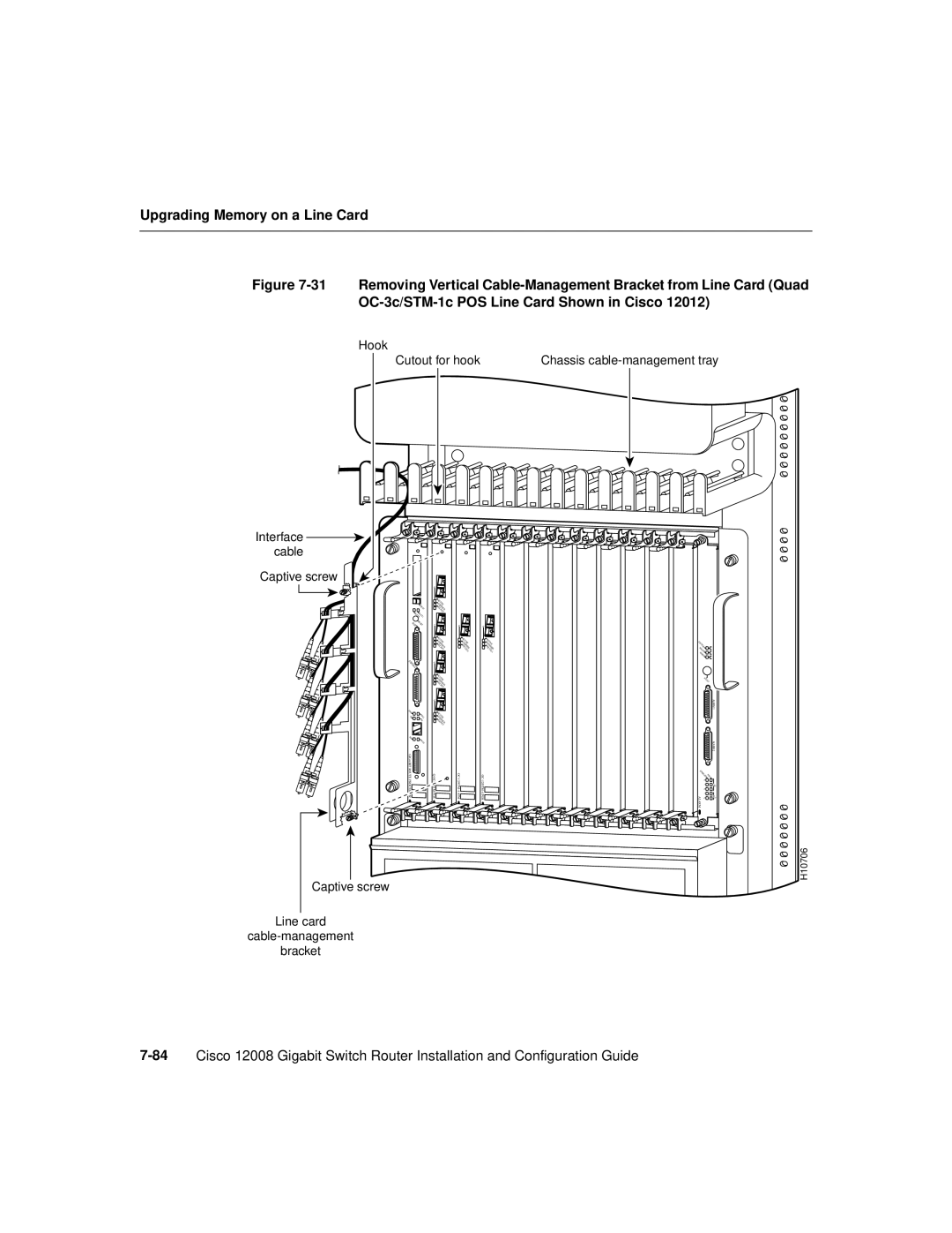 Cisco Systems Cisco 12008 manual Captive screw Line card Cable-management Bracket 