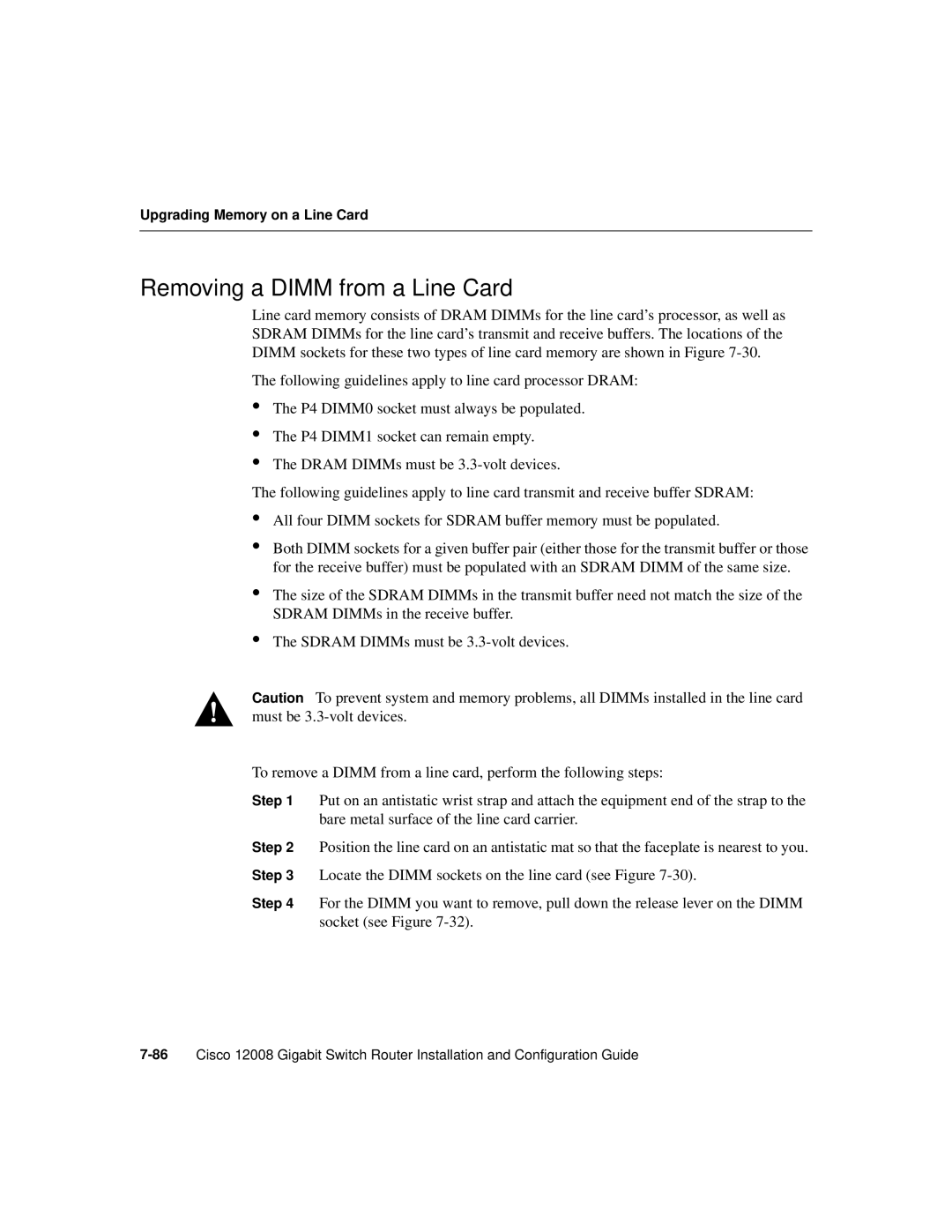 Cisco Systems Cisco 12008 manual Removing a Dimm from a Line Card 