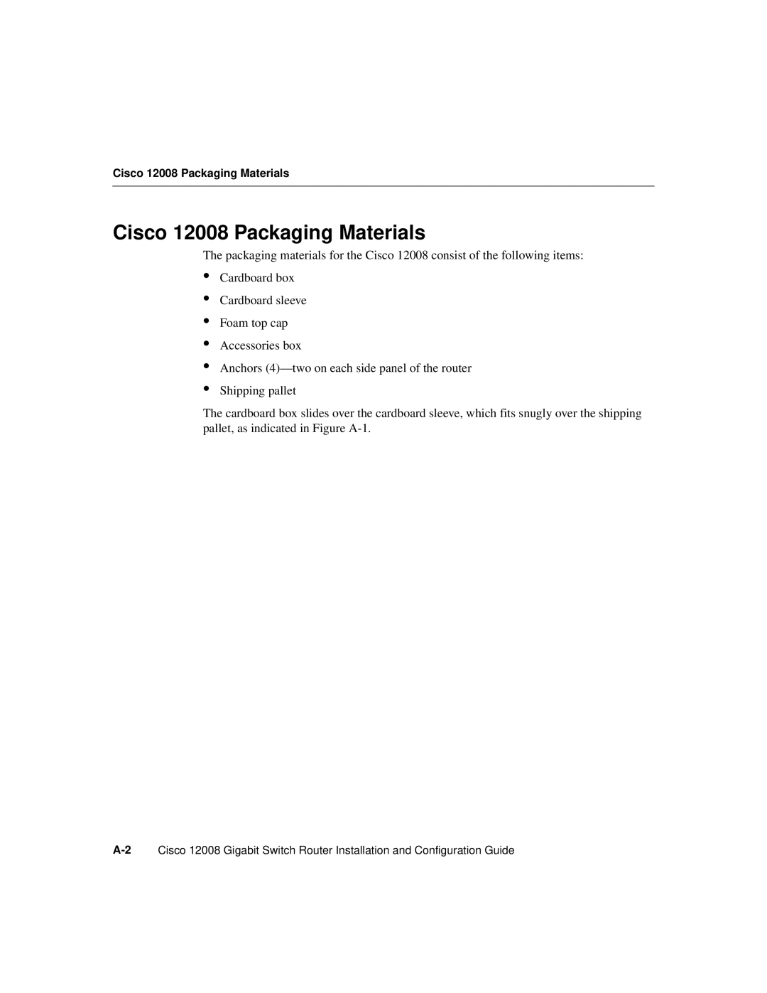 Cisco Systems manual Cisco 12008 Packaging Materials 