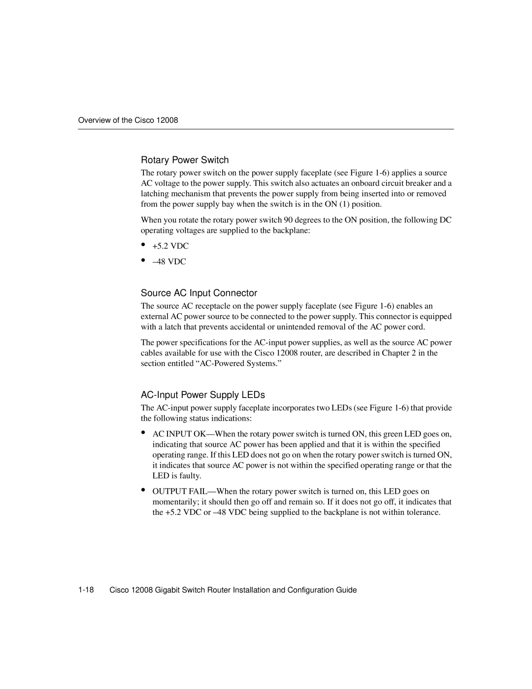 Cisco Systems Cisco 12008 manual Rotary Power Switch, Source AC Input Connector, AC-Input Power Supply LEDs 