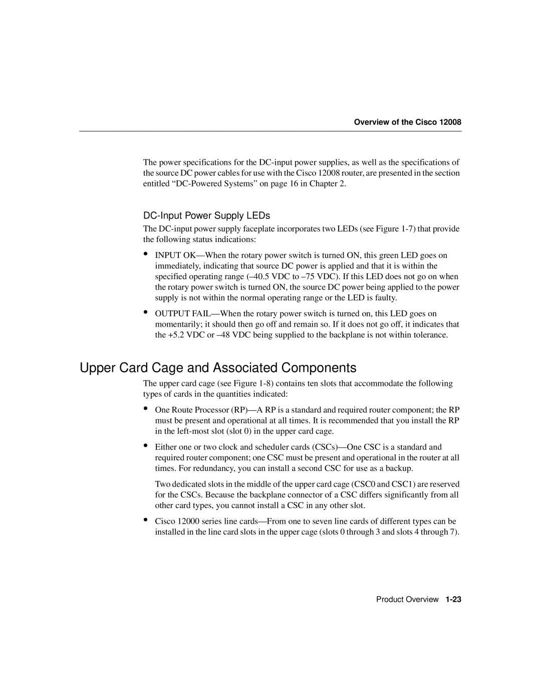 Cisco Systems Cisco 12008 manual Upper Card Cage and Associated Components, DC-Input Power Supply LEDs 