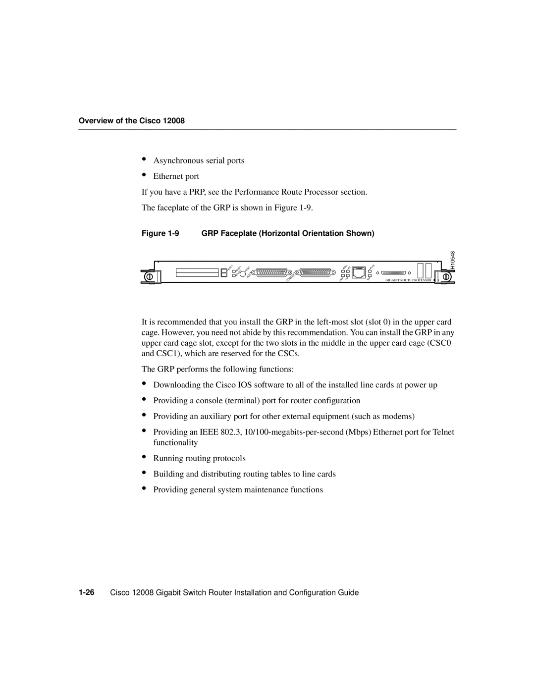 Cisco Systems Cisco 12008 manual GRP Faceplate Horizontal Orientation Shown 