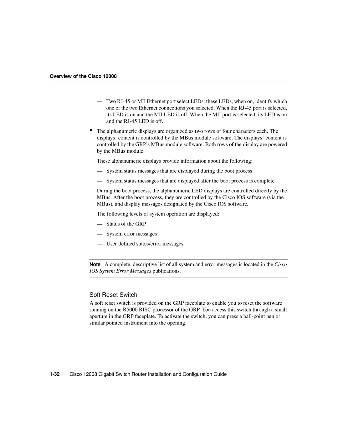 Cisco Systems Cisco 12008 manual Soft Reset Switch 