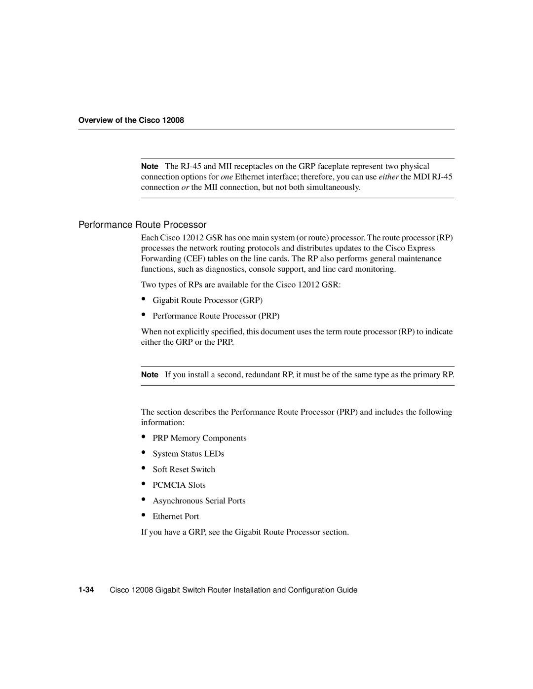 Cisco Systems Cisco 12008 manual Performance Route Processor 