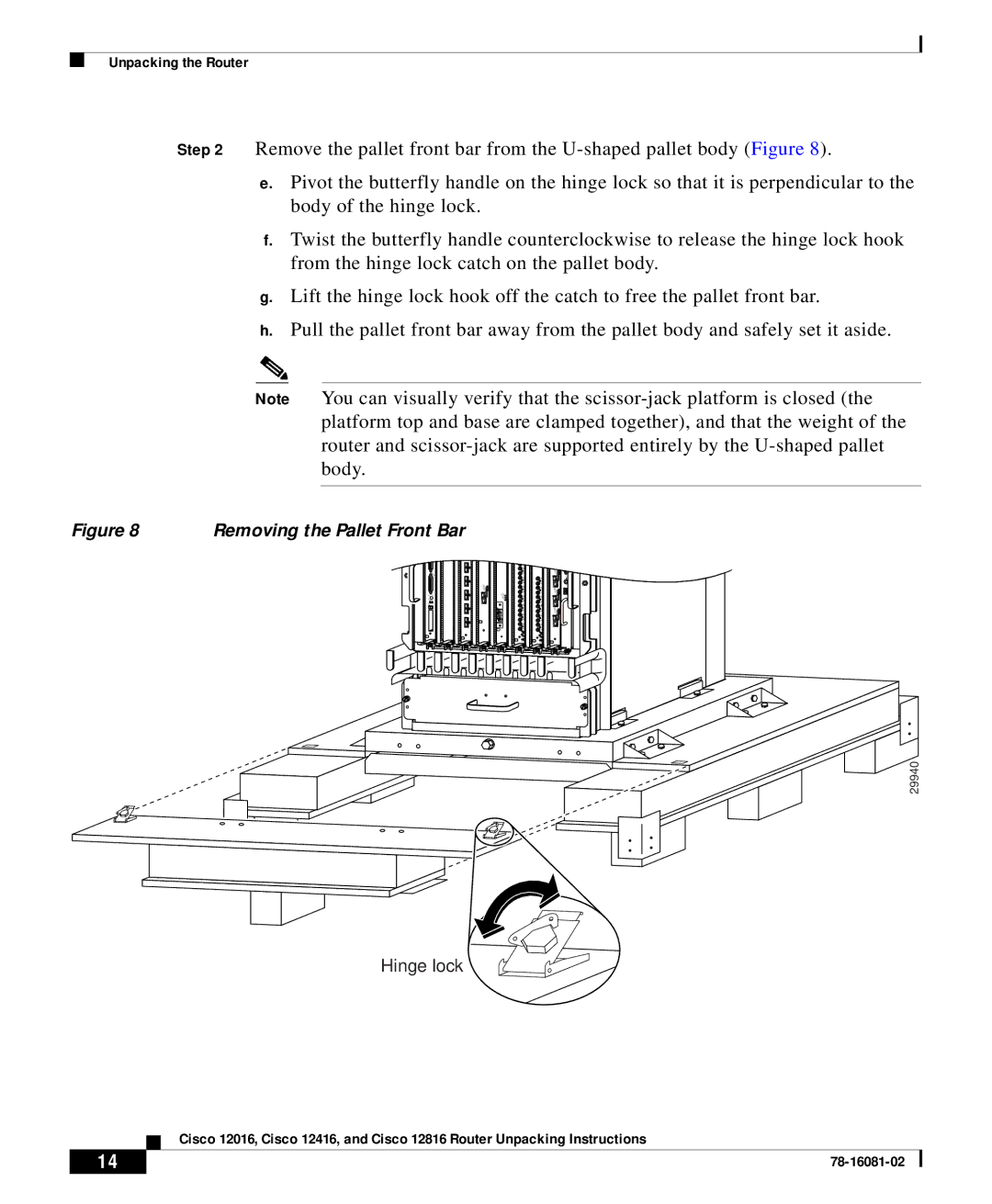 Cisco Systems Cisco 12016 manual Removing the Pallet Front Bar 