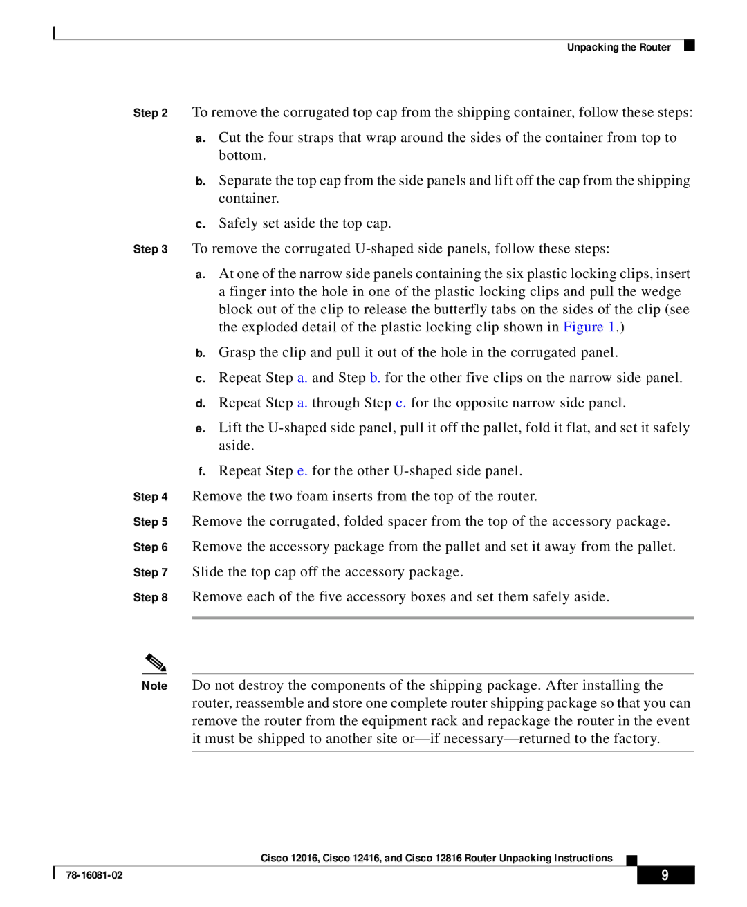 Cisco Systems Cisco 12016 manual Unpacking the Router 