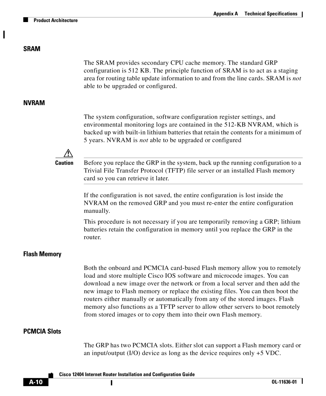 Cisco Systems Cisco 12404 appendix Sram 