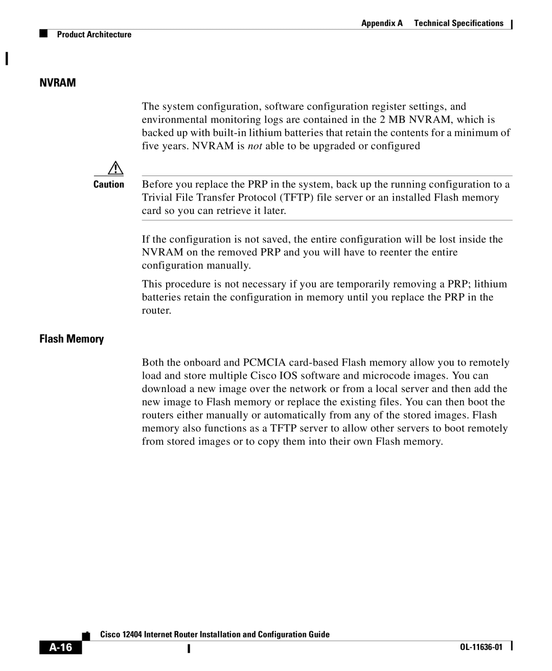 Cisco Systems Cisco 12404 appendix Nvram 