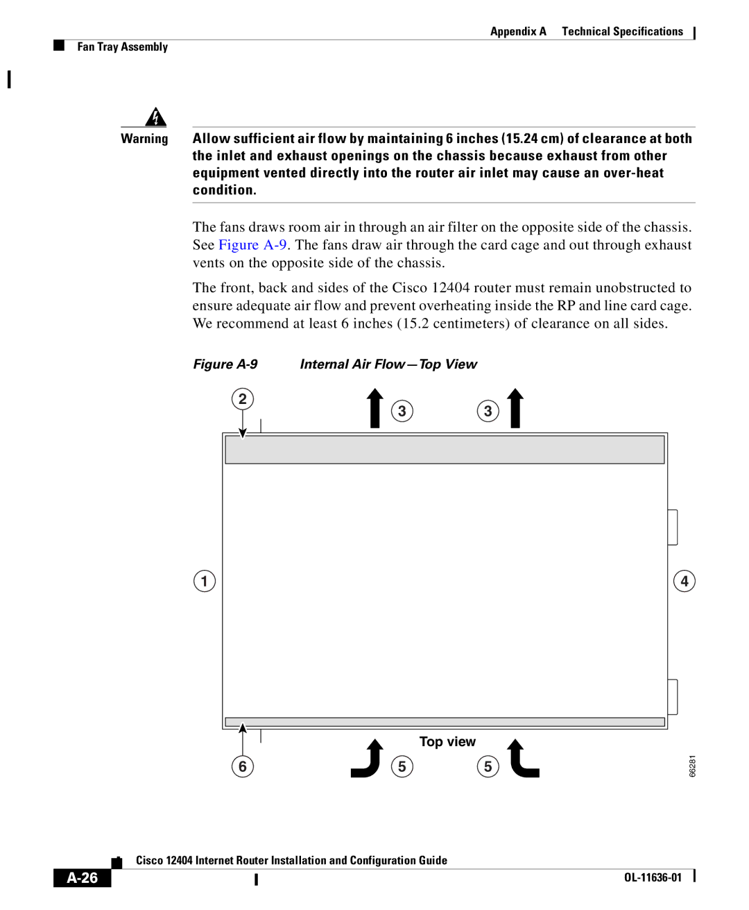 Cisco Systems Cisco 12404 appendix Figure A-9 Internal Air Flow-Top View 