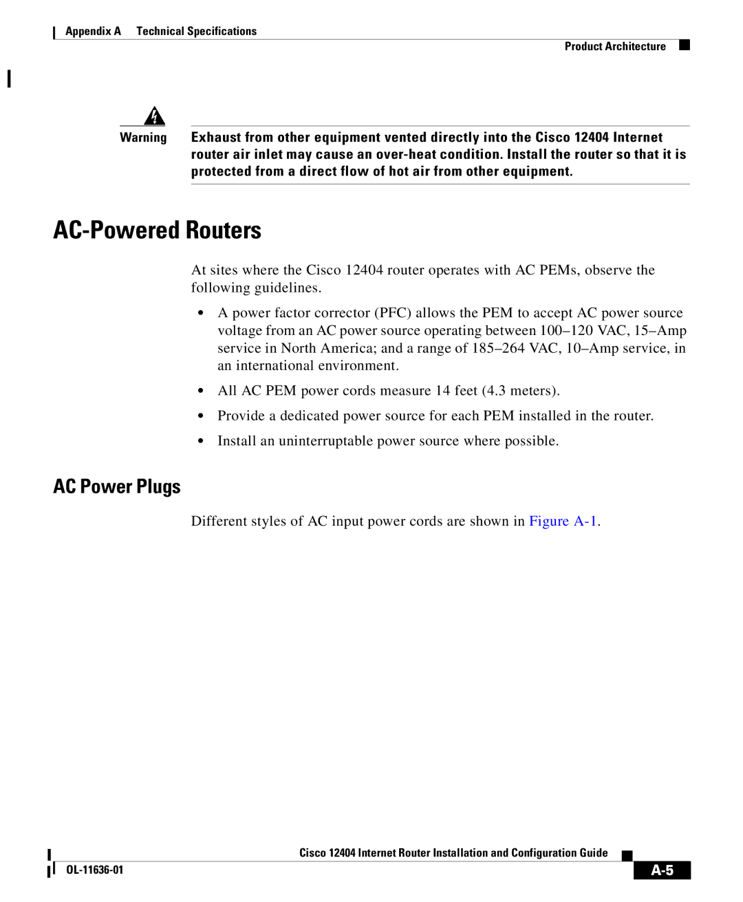 Cisco Systems Cisco 12404 appendix AC-Powered Routers, AC Power Plugs 