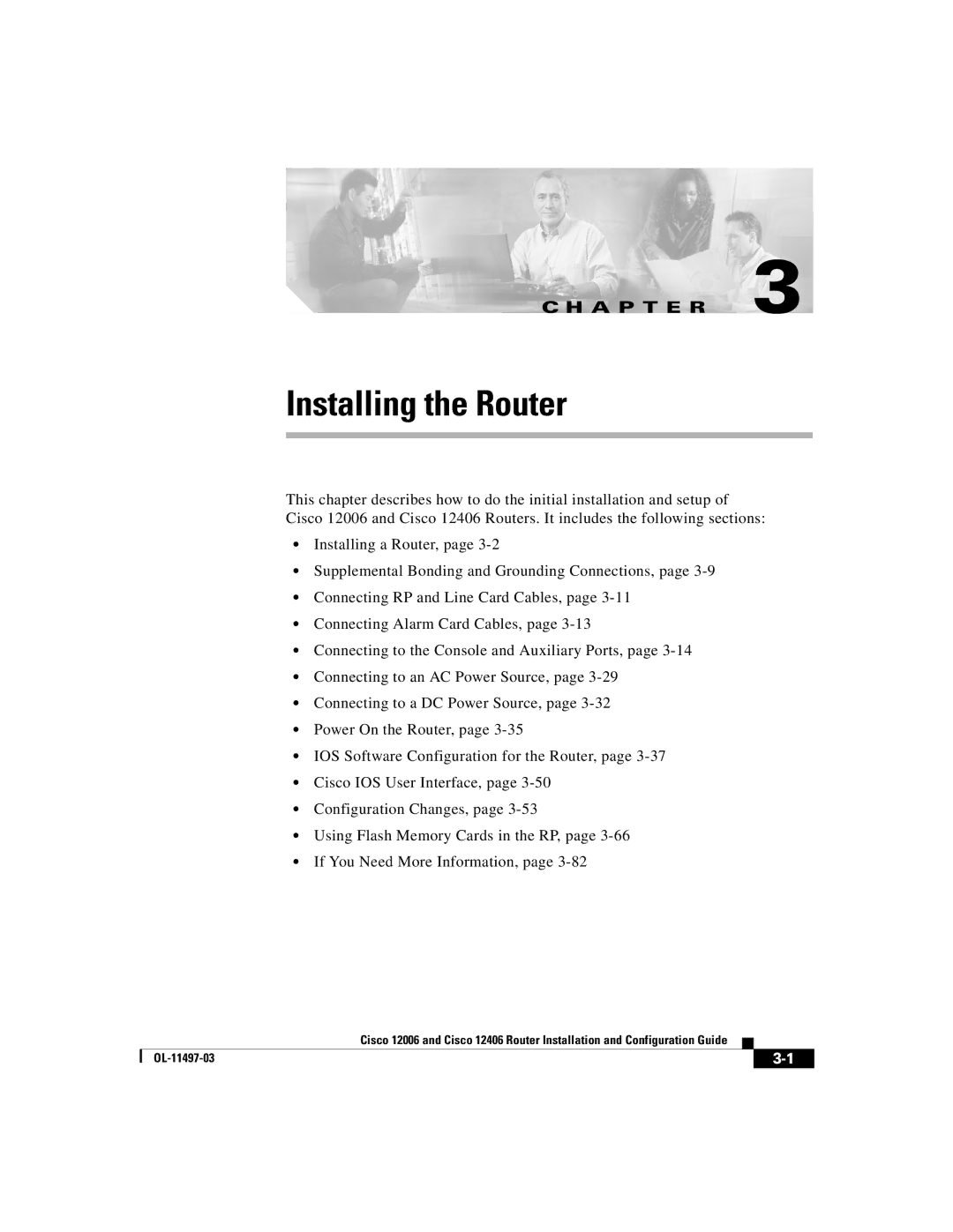 Cisco Systems Cisco 12006, Cisco 12406 manual Installing the Router 