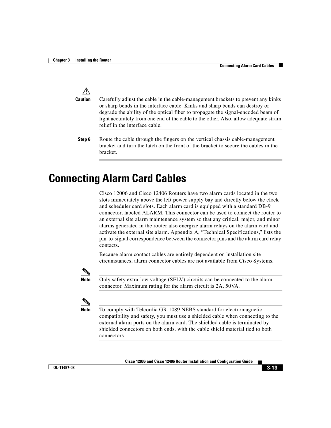 Cisco Systems Cisco 12006, Cisco 12406 manual Connecting Alarm Card Cables 