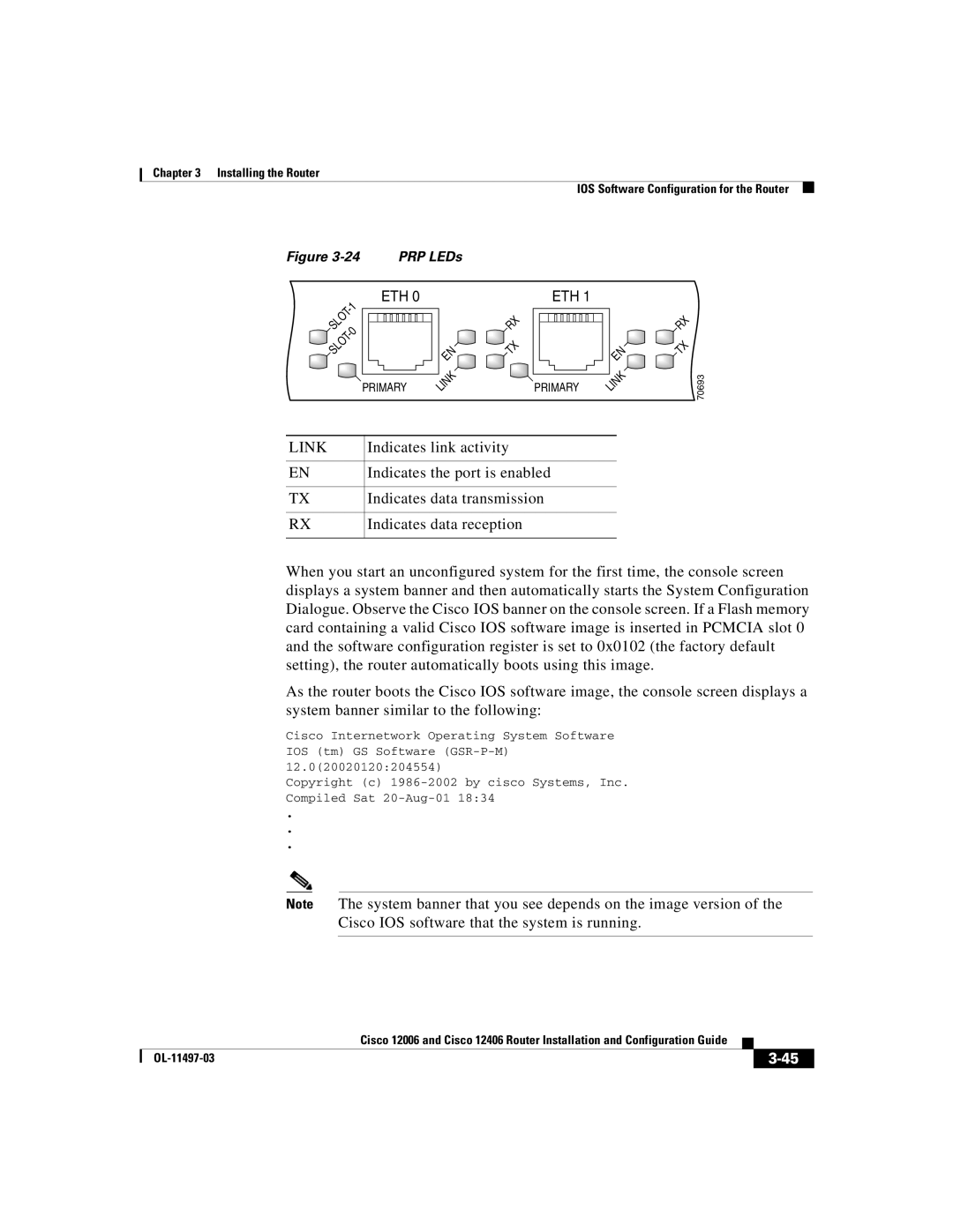 Cisco Systems Cisco 12006, Cisco 12406 manual Indicates the port is enabled, Cisco IOS software that the system is running 