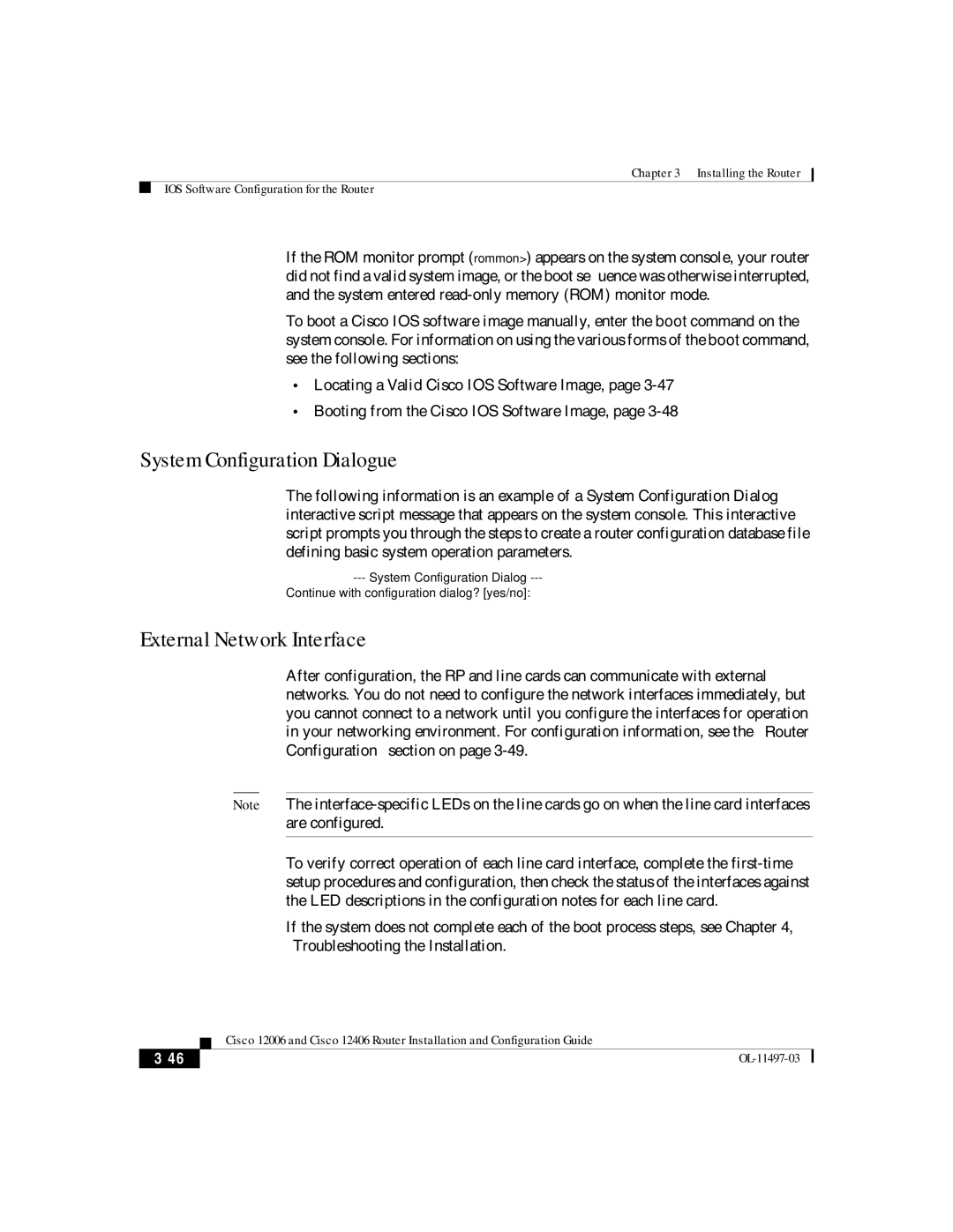 Cisco Systems Cisco 12406, Cisco 12006 manual System Configuration Dialogue, External Network Interface 