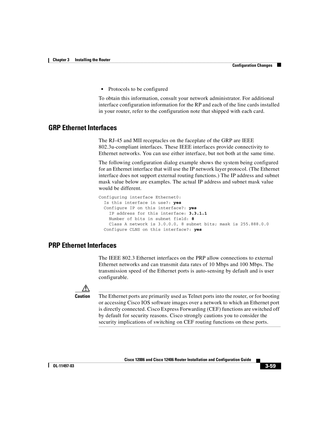 Cisco Systems Cisco 12006, Cisco 12406 manual GRP Ethernet Interfaces, PRP Ethernet Interfaces 