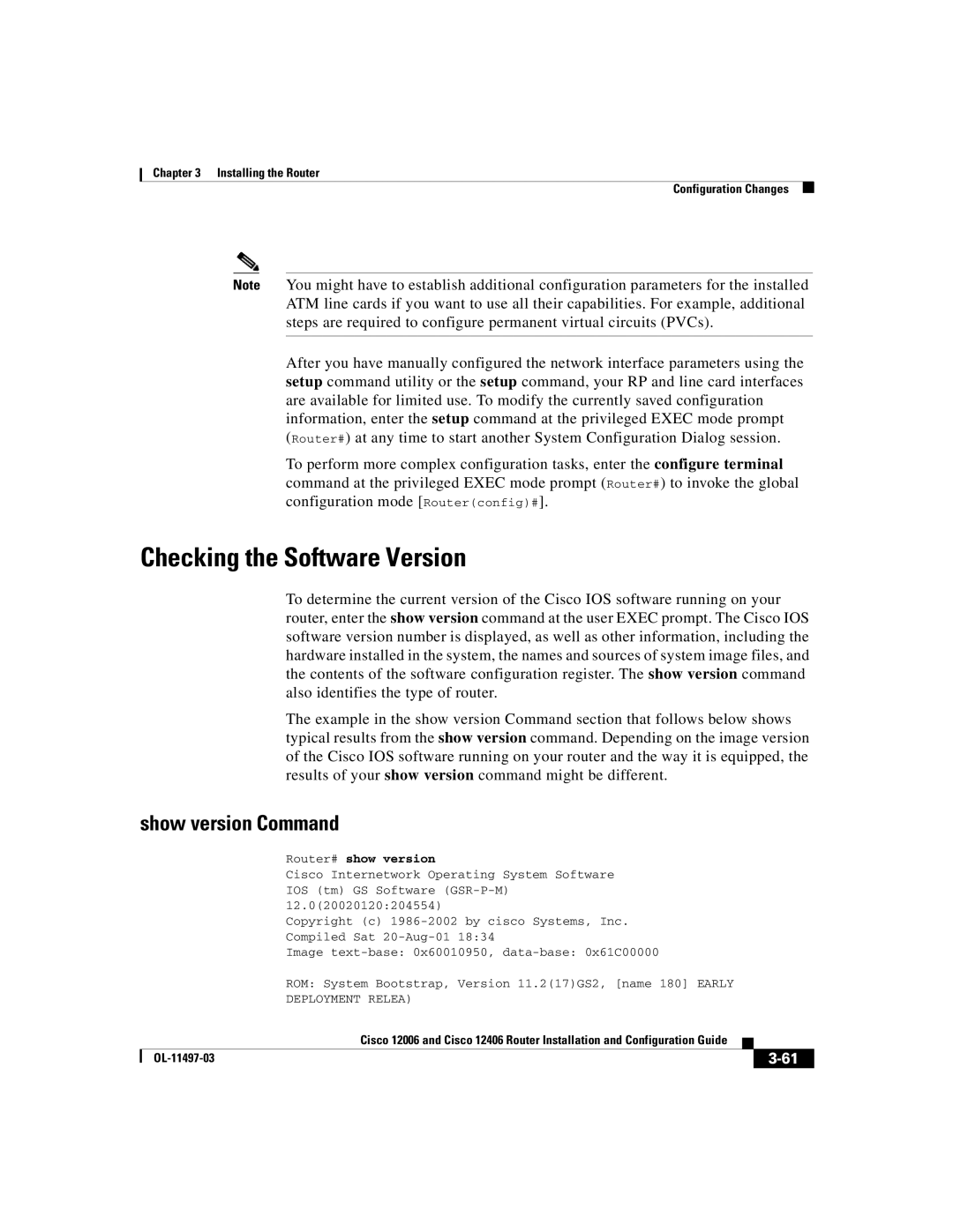 Cisco Systems Cisco 12006, Cisco 12406 manual Checking the Software Version, Show version Command 