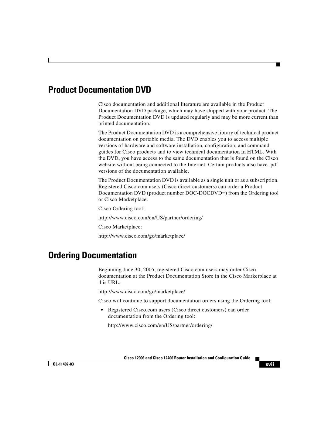 Cisco Systems Cisco 12006, Cisco 12406 manual Product Documentation DVD, Ordering Documentation 