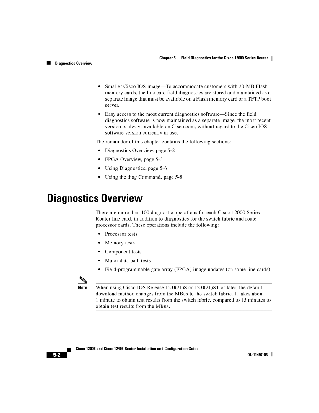 Cisco Systems Cisco 12406, Cisco 12006 manual Diagnostics Overview 