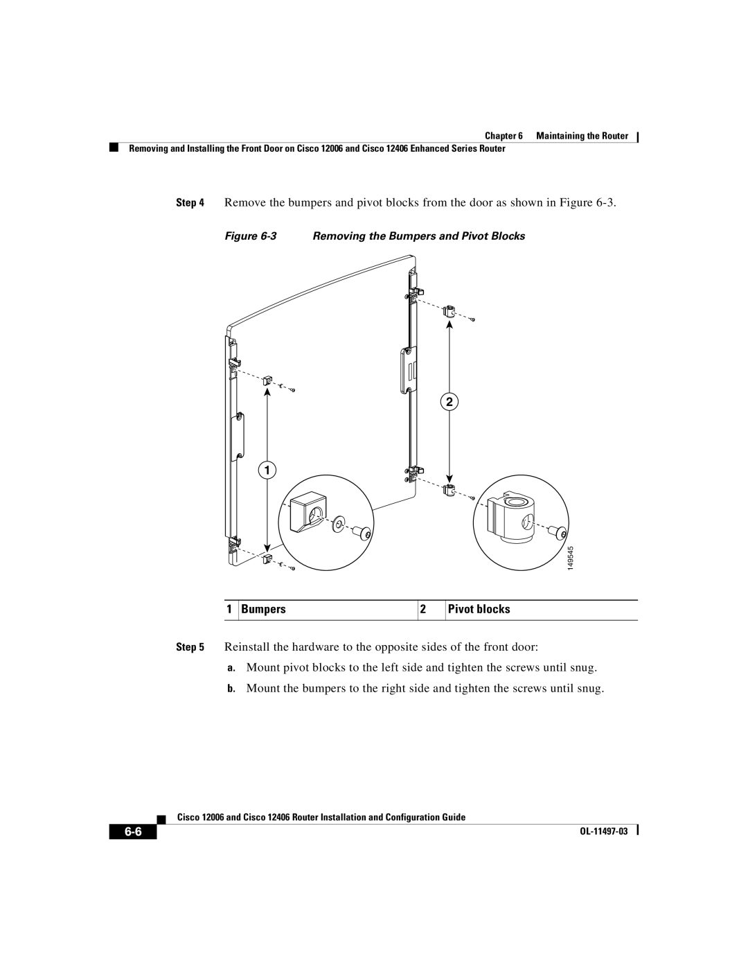 Cisco Systems Cisco 12406, Cisco 12006 manual Bumpers Pivot blocks, Removing the Bumpers and Pivot Blocks 