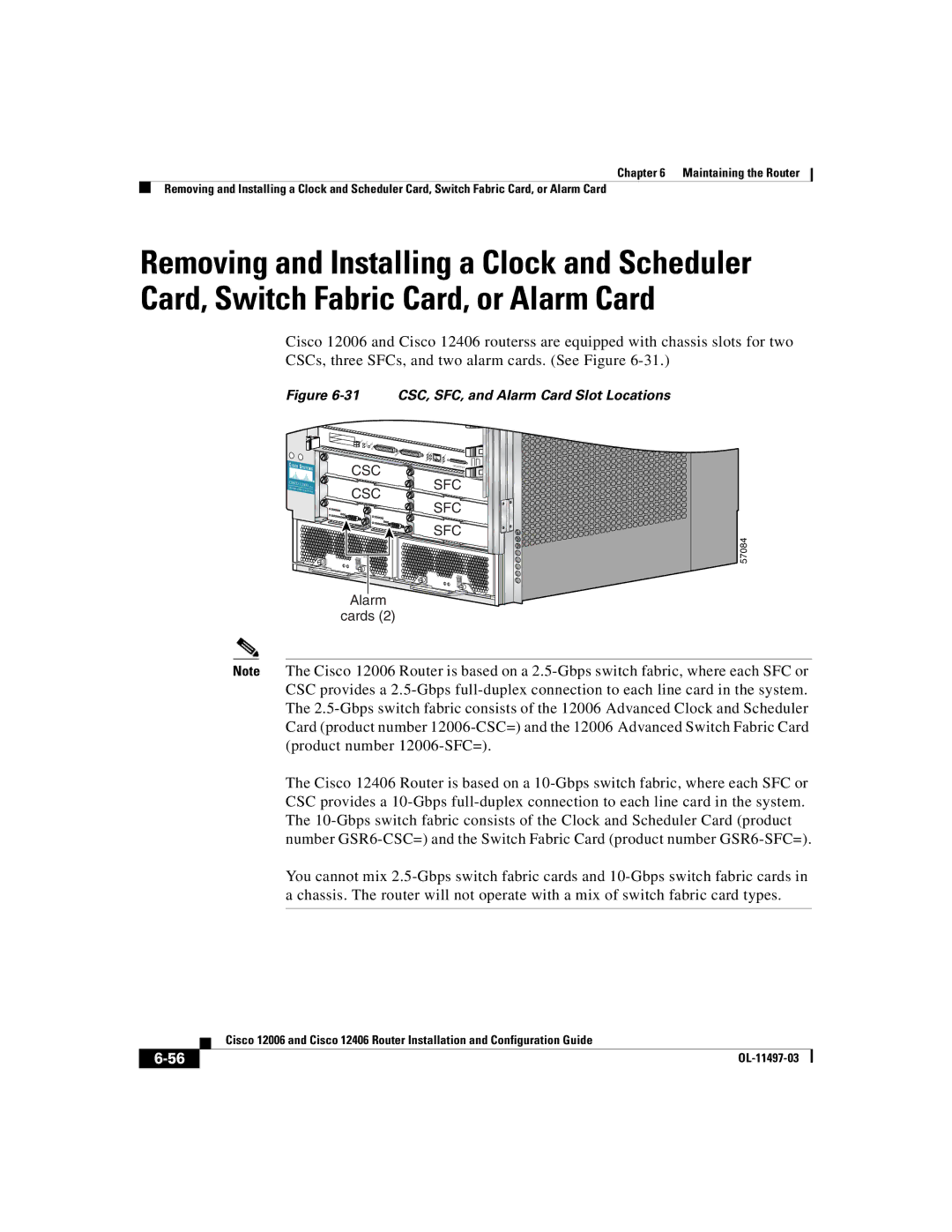 Cisco Systems Cisco 12406, Cisco 12006 manual 31 CSC, SFC, and Alarm Card Slot Locations 