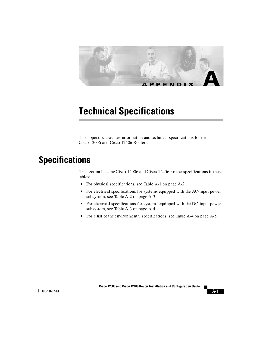 Cisco Systems Cisco 12006, Cisco 12406 manual Technical Specifications 