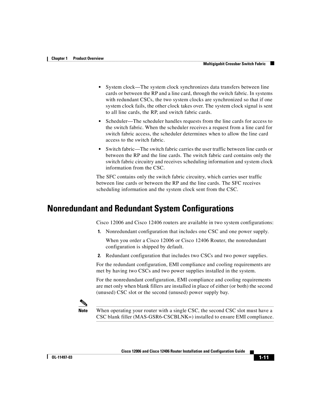 Cisco Systems Cisco 12006, Cisco 12406 manual Nonredundant and Redundant System Configurations 