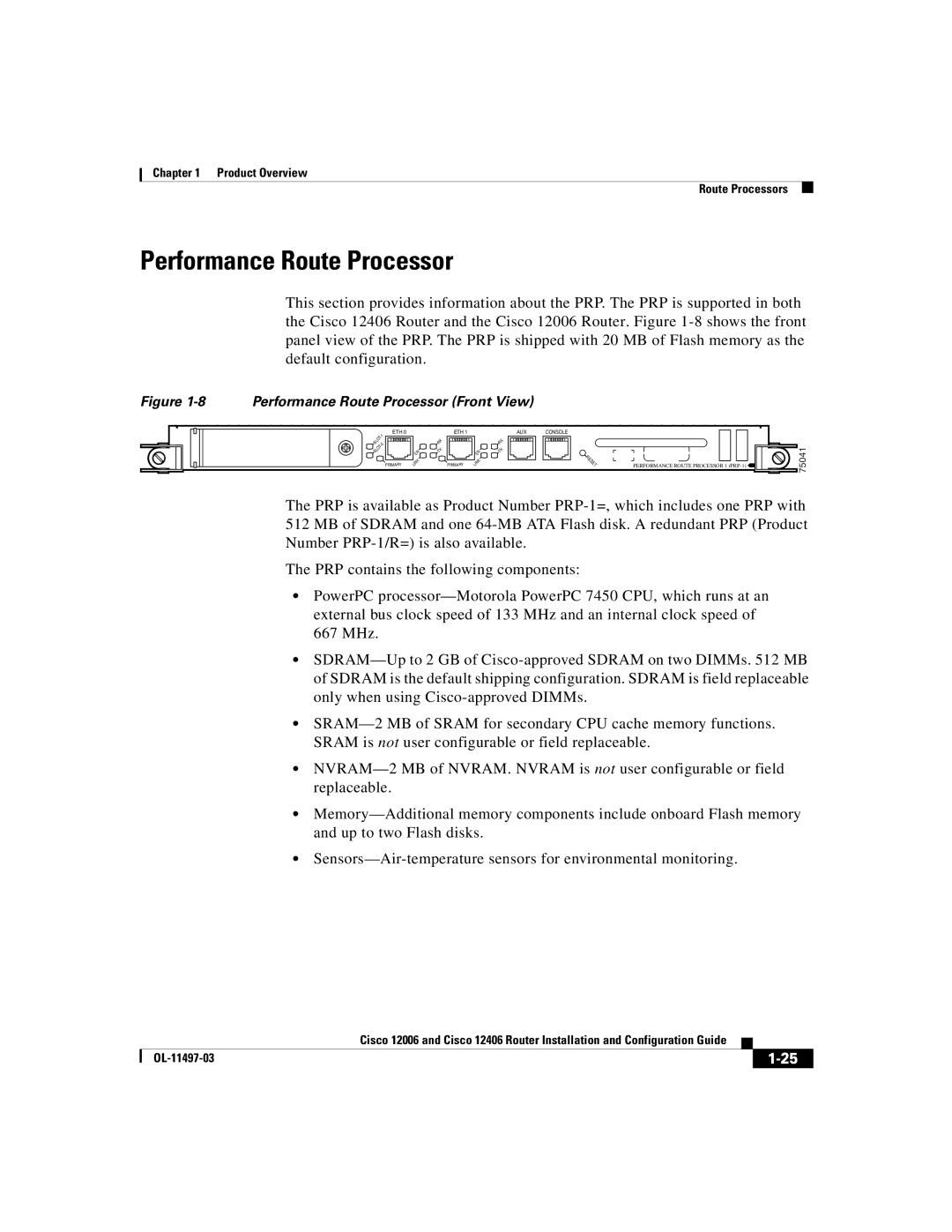 Cisco Systems Cisco 12006, Cisco 12406 manual Performance Route Processor Front View 