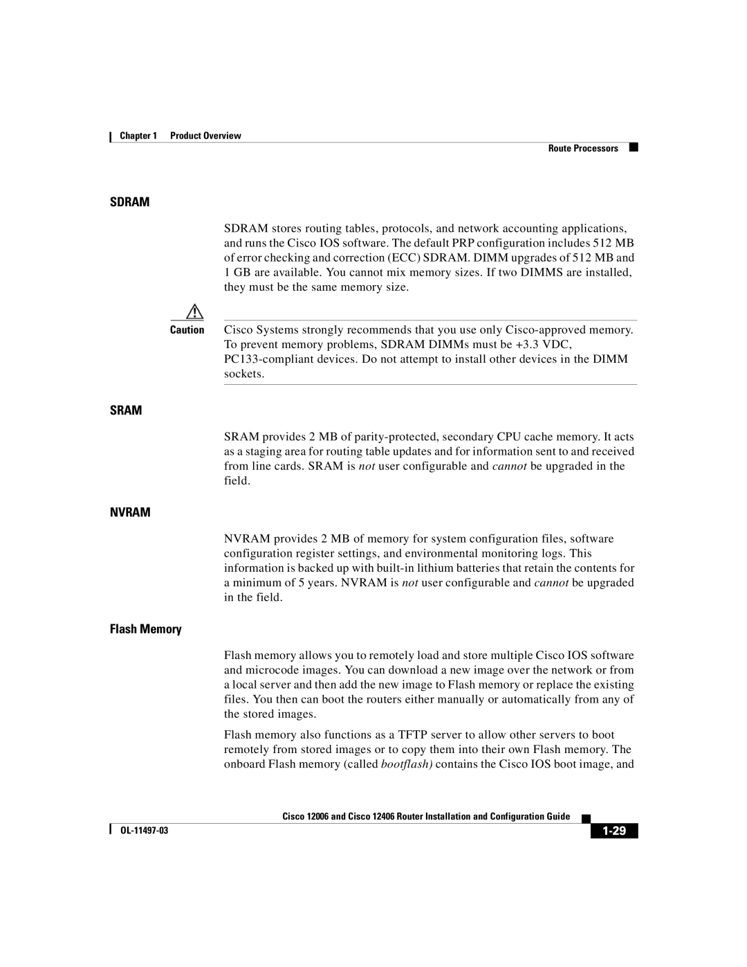 Cisco Systems Cisco 12006, Cisco 12406 manual Sdram 