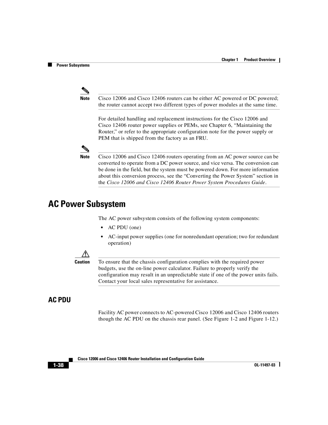 Cisco Systems Cisco 12406, Cisco 12006 manual AC Power Subsystem, Ac Pdu 